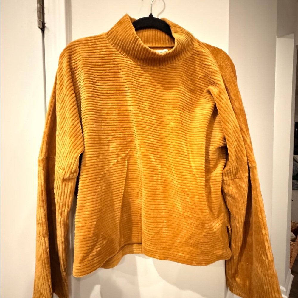 Madewell Texture & Thread Mustard Ribbed Velvet Turtleneck Sweater